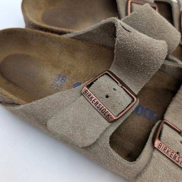 Birkenstock Arizona Soft Footbed Suede Leather Sandals Taupe Size USW7/M5 EU38 - Picture 15 of 15